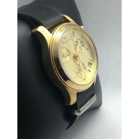 Michael Kors MK5384 Unisex Black Leather Analog Gold Dial Genuine Watch BP38 - Picture 3 of 8